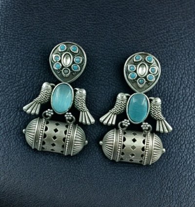 Handcrafted Antique Silver Bird Jhumkis