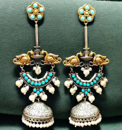 Designer Two-Tone Jhumka Earrings