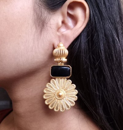 Gold Plated Flower Dangler Earrings