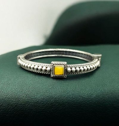 Handcrafted Silver Plated Bangle | Openable Ethnic Kada with Beautiful Stone Design