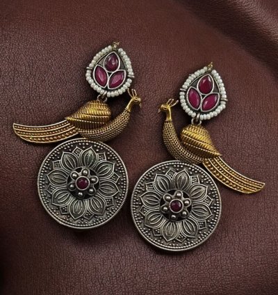Beautiful Traditional Peacock Two-Tone Earrings