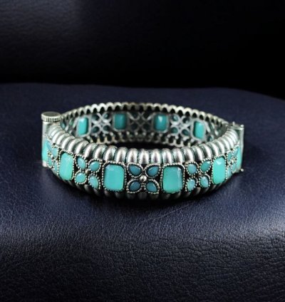 Oxidized Stone Work Silver Replica Openable Bangle