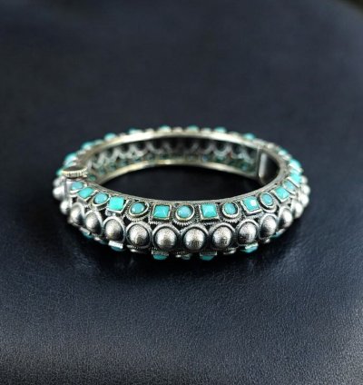 Oxidized Stone Work Silver Replica Openable Bangle