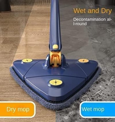 360° Rotatable Adjustable Triangle Cleaning with Stainless Steel Long Handle Push-Pull Squeezing Cleaning Mop Dry & Wet Mop Floor
