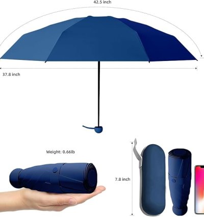 Blue Mini Umbrella with Case (Manual Open) Compact Travelling Umbrella